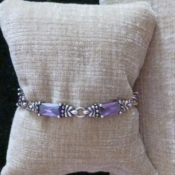 Silver Tone Glass Amethyst Bracelet - Picture 2 of 8